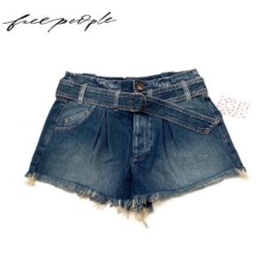 Free People Belted Denim Jean Shorts